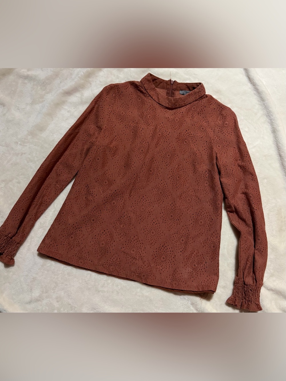 BHC| Women's Eyelet Mock Neck Top - Rust